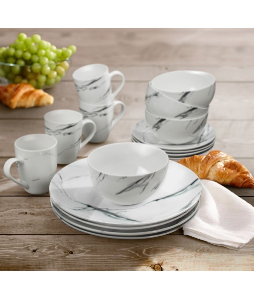 Marble Black Coupe 16Pc Dinnerware Set