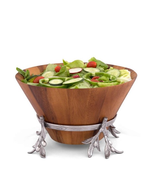 Acacia Wood Salad Bowl in   Sand-Cast Aluminum Stand in 