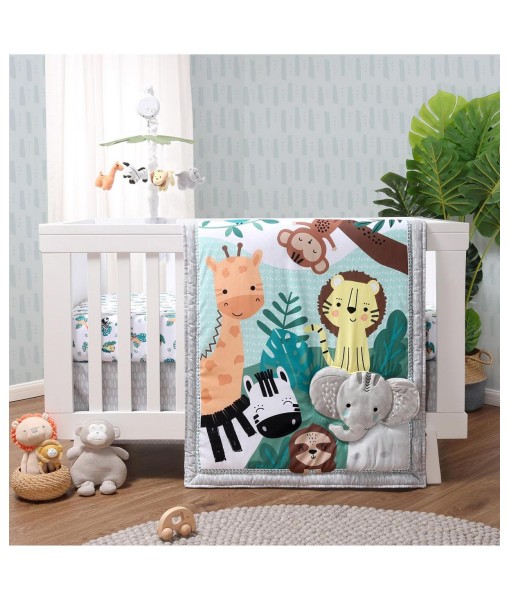 Green and Grey Wild Kingdom Crib Bedding Set for Baby Boys or Baby Girls  3 Piece Nursery Set